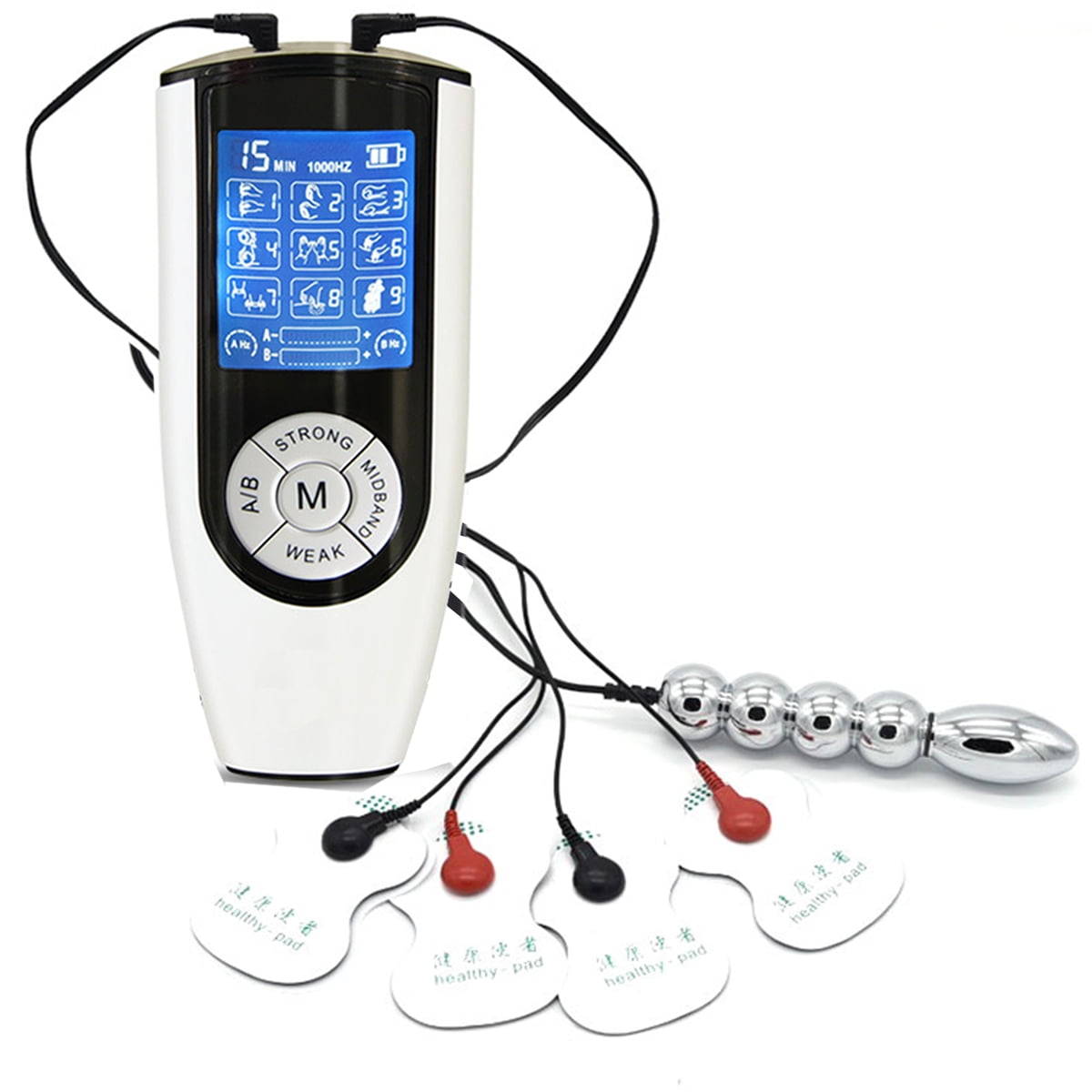 E-Stim Black Devices Te-ns Stim Electric Shock Accessories Massager Product Stimulator  Electro Unit 1 Power Box+1 DC2.5 Pin 2.0 Wires+4 Rings. 