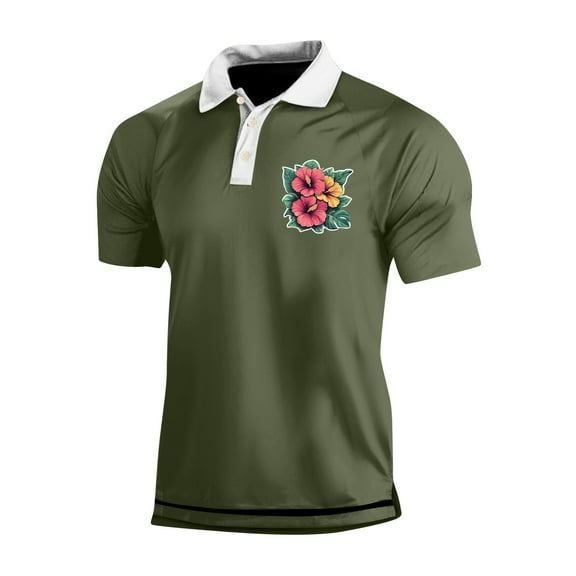 Yiaimeir Men's Three Button Printed Lapel Short Sleeve T-Shirt Top Streetwear,Size M-3XL