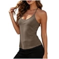 thumbnail image 3 of Jsaierl Women's Scoop Neck Halter Spaghetti Strap Ribbed Cami Top, Slim Cropped Fit Stretchy Knit Camisole, Trendy Basic Layering Tank for Denim Matching, 3 of 7