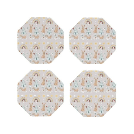 

Matuu Animals In Tribe for Cup Coasters Set of 4 Leather Coasters Desk Coasters for Office Measures 4” x 4”-Octagon