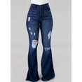 thumbnail image 2 of Women’s High Waisted Distressed Flare Jeans Stretchy Denim Trendy Ripped Details for Curvy Fit, 2 of 6