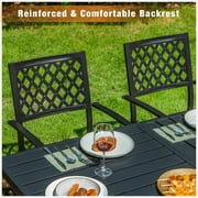 Sophia & William 7-Piece Outdoor Patio Dining Set Teak-grain Table and Chairs Metal Furniture Set