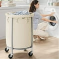 thumbnail image 3 of SONGMICS HOME Laundry Basket with Wheels, Rolling Laundry Hamper, Round Laundry Cart with Steel Frame and Removable Bag ,Organiser, 3 of 9