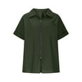 thumbnail image 4 of TKLPEHG Lapel Zipper Shirt Short Sleeve T Shirts Classic Solid Color Fashion Casual Loose Lightweight Comfy Blouses (Army Green,M), 4 of 6