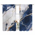 thumbnail image 2 of Marble Navy Blue Semi Sheer Window Curtains 63 Inches Long, Abstract Gold White Brick Stone Motif Rod Pocket Voile Silky Chiffon Curtain Light Filtering Drapes for Living Room, 52"x63", 2 Panels, 2 of 9