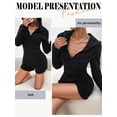 thumbnail image 5 of Xuanfei Women Solid Color Hooded Zipper Up Side Pockets Long Sleeve Slim Fit Short Fuzzy Jumpsuits, 5 of 6