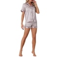 thumbnail image 2 of INSPIRE CHIC Women's Pajama Sets Short Sleeve Button Down Top with Shorts Lounge Sets M Lotus Gray, 2 of 6