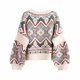 thumbnail image 1 of Gibobby Suéter de Mujer Suéter con estampado geométrico de estilo étnico para mujer, chaqueta con cuello Rojoondo, Top cálido de moda, otoño e invierno (Beige, Unitalla), 1 of 5