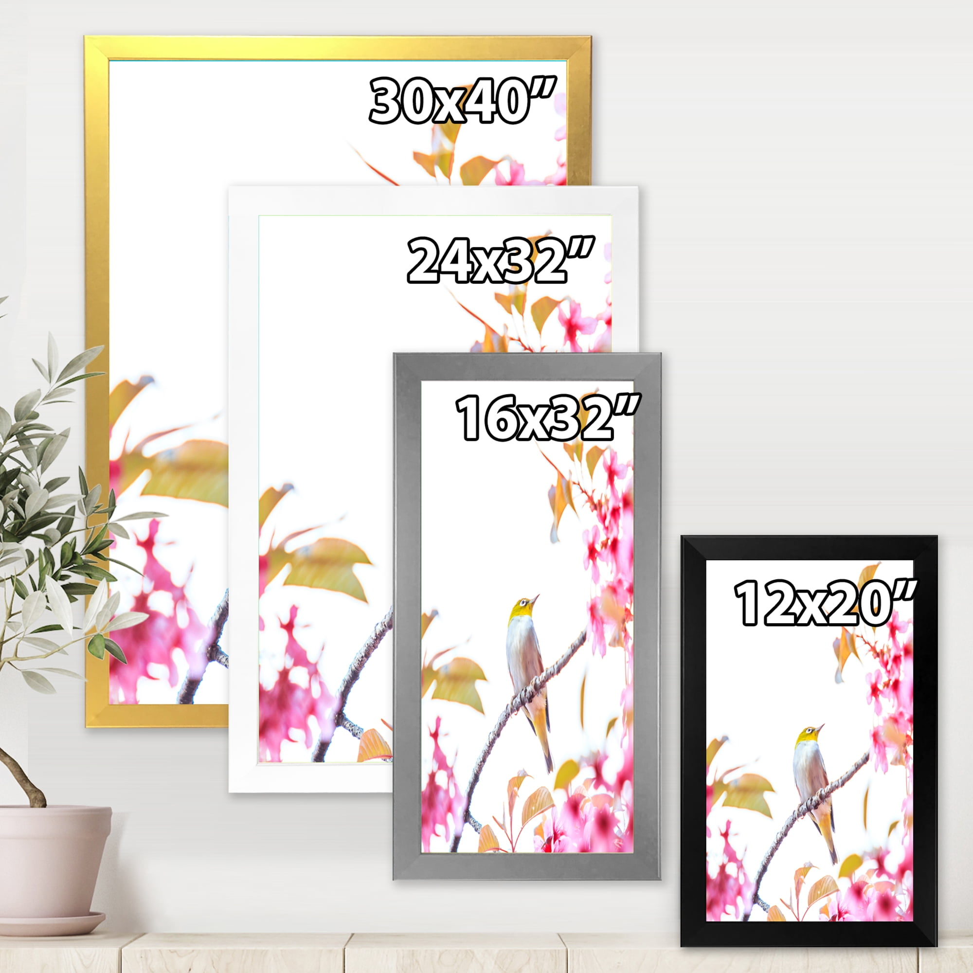 Designart 'Bird Sitting On Cherry Blossom' Traditional Framed Art Print