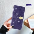thumbnail image 6 of Wallet Case for Google Pixel 5, Glitter PU Leather Magnetic Closure Handbag Embossed Case Kickstand Card Holder Slots with Wrist Strap TPU Shockproof Flip Cover RFID Blocking, Purple, 6 of 10