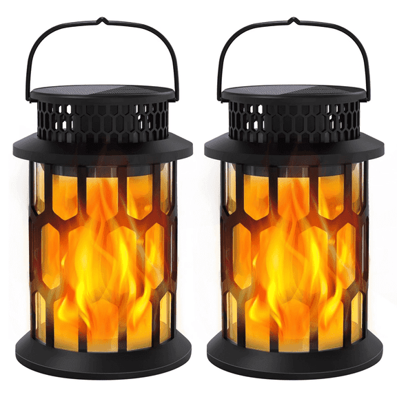 QI-EU Solar Lights Outdoor, Flickering Flame Solar Lanterns for Garden Patio Yard Decorations