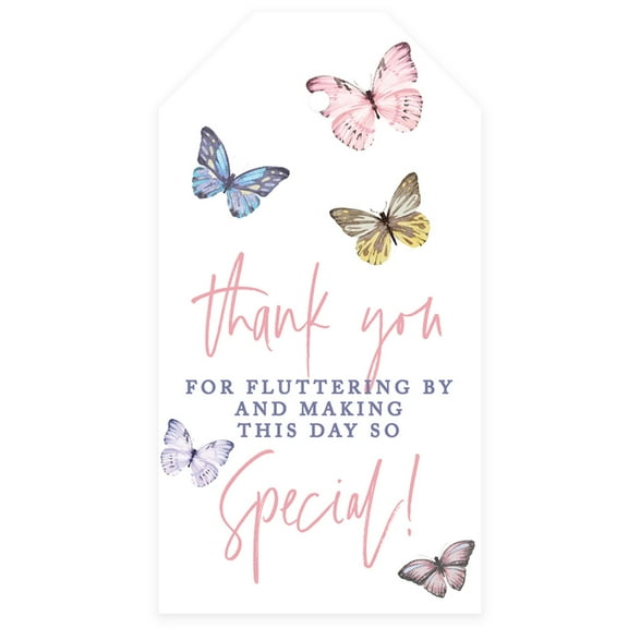Koyal Wholesale Kids Party Favor Classic Thank You For Fluttering By Gift Tags with String, Butterfly Tags