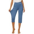 thumbnail image 6 of Petite Capris for Women Petite Length Pull on High Waist Tummy Control Athletic Exercise Yoga Leggings Summer Workout Stretchy Below Knee Long Shorts Jegging with Pockets Blue S, 6 of 8
