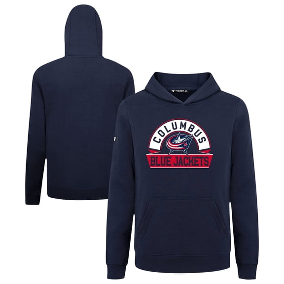 Youth Levelwear Navy Columbus Blue Jackets Podium Banner Arch Pullover Hoodie