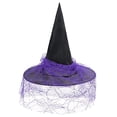thumbnail image 6 of Zando Witch Hat with Veil Wide Brim Wizard Hats Foldable Large Witches Hats Adult Halloween Costume Accessory Purple, 6 of 6