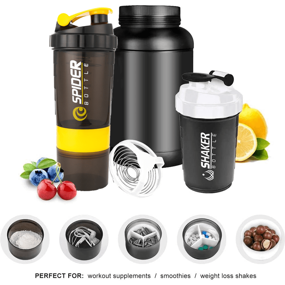 WERFIT Gym Shaker Bottle - Protein Shake Shaker with 2 Storage Compartments  for Workout - Strong Material, Pack of 1, Yellow 