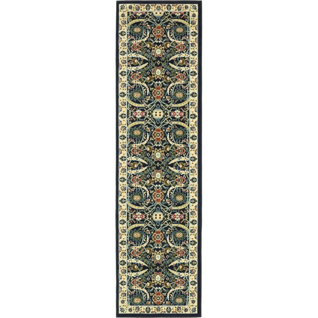 Unique Loom Espahan Collection Classic Traditional Runner Rug, 2 Feet 7 Inch x 10 Feet, Navy Blue/Beige