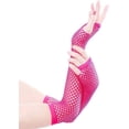 thumbnail image 1 of Nvzi Guantes sin dedos de rejilla, guantes largos hasta el codo, guantes de rejilla huecos para actuaciones punk, rosa fuerte, 1 of 2