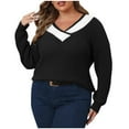 thumbnail image 3 of ZyeKqe Womens Oversized Sweater Long Sleeve Tops Casual V Neck Shirt Color Block Lightweight Fall Pullover Sweaters, 3 of 4