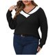 thumbnail image 2 of Suéter de cuello alto para mujer, suéter informal de cuello redondo y manga larga, suéter de punto a rayas, blusa holgada, suéter para mujer, 2 of 3