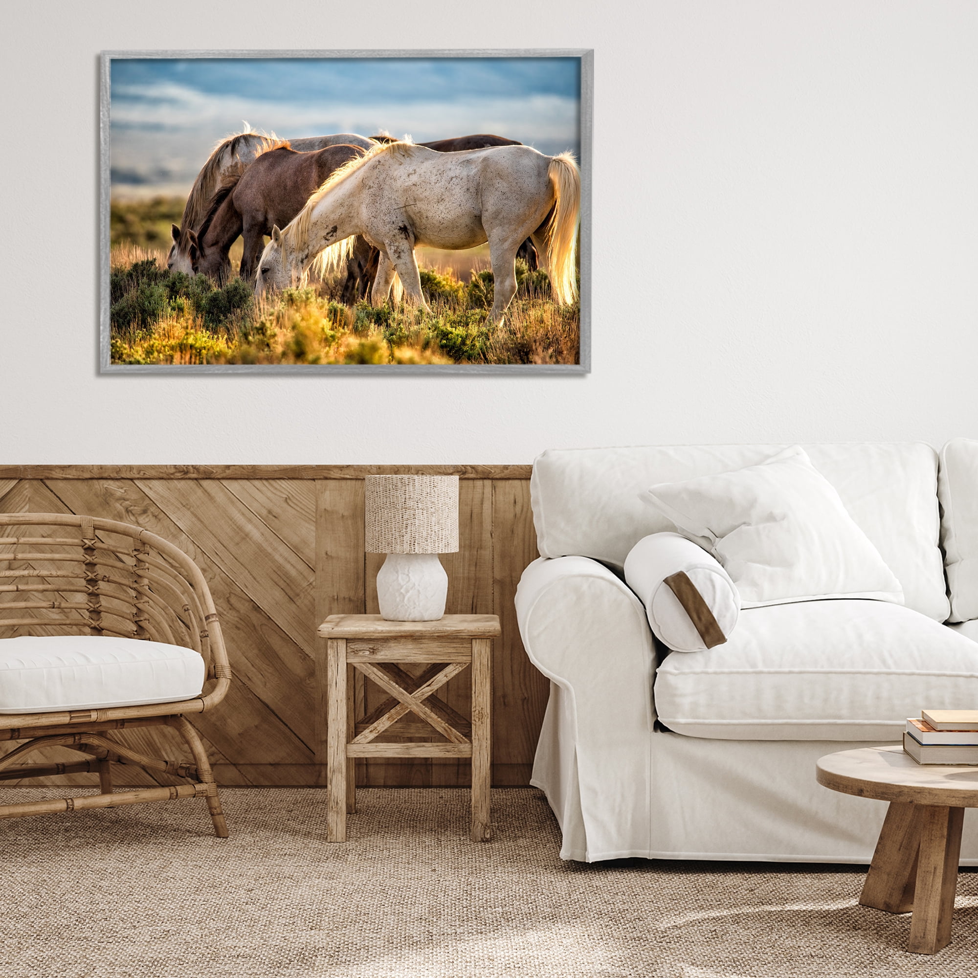 Stupell Industries Equine Evening Graze Gray Framed Giclee Art, design by Tim West