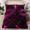 thumbnail image 1 of Rose Purple Geometric Bed Sheets Black Honeycomb Print Fitted Sheet Twin Size, Modern Abstract Plaid Bed Set Square Pattern Bedding Set Beehive Geometrical Bedding 2 Piece，No Top Sheet, 1 of 5