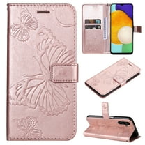 Allytech Galaxy S24 Ultra Wallet Case, Big Butterfly Design Luxury PU Leather Flip Folio Stand Cards Slots Hand Wrist Shockproof Phone Case for Samsung Galaxy S24 Ultra - Rosegold