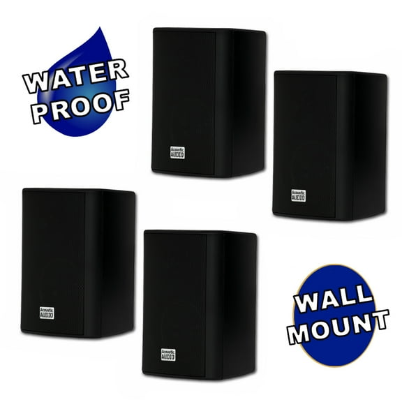 Acoustic Audio AA351B Indoor Outdoor 2 Way Black Speakers 1000 Watt 2 Pair Pack AA351B-2Pr