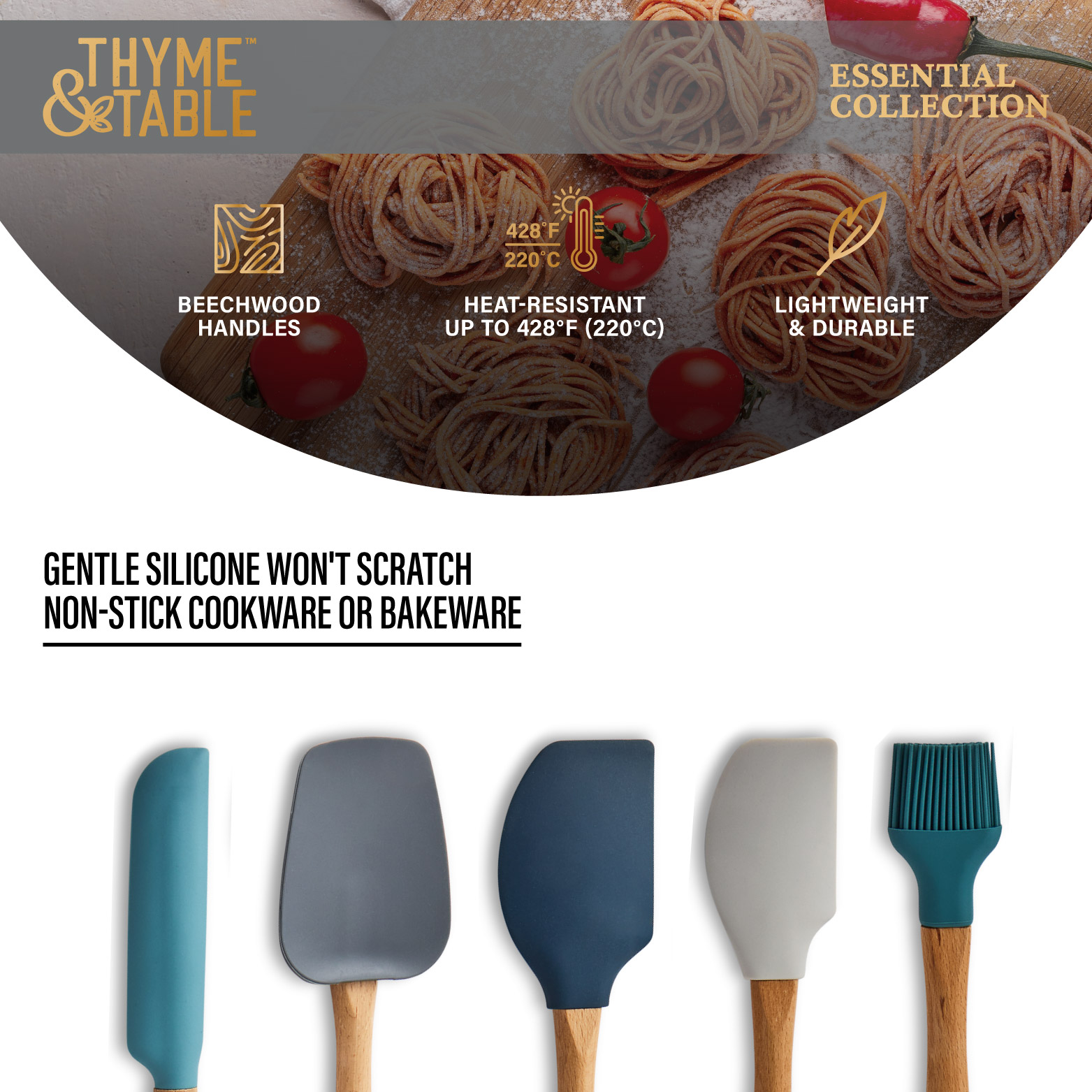 Thyme & Table 5-Piece Silicone Utensil Set, Green photo 4