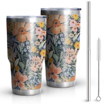 30oz Pioneer Flower Floral Print Pattern Tumblers Stainless Steel Tumbler with Lid and Straw,Vacuum Insulated Double Wall Travel Tumbler Cups Mug with Cleaning Brush for Coffee,Tea