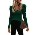 thumbnail image 6 of Zeagoo Womens Puff Long Sleeve Tops V Neck Pullover Sweaters Soft Slim Fit Solid Color Rib Knit Tops, 6 of 9