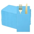 thumbnail image 1 of 100 Pcs Servilletas Desechables con Sensación de Lino y Bolsillos para Cubiertos Incorporados, Servilletas de Papel para Cuchillo y Tenedor Azul Cielo, 1 of 6