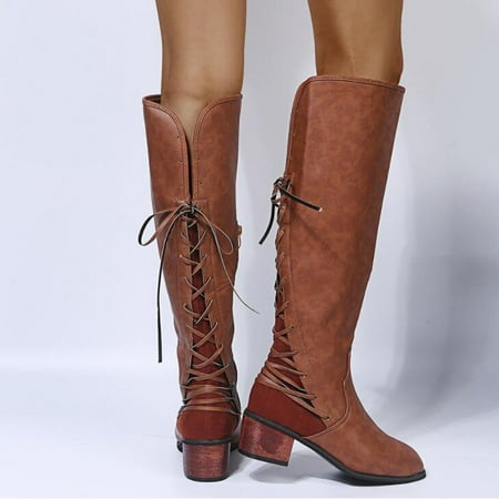 

Women s Winter Casual Over The Knee Boots With A Aound Toe Iace Up Side Zipper