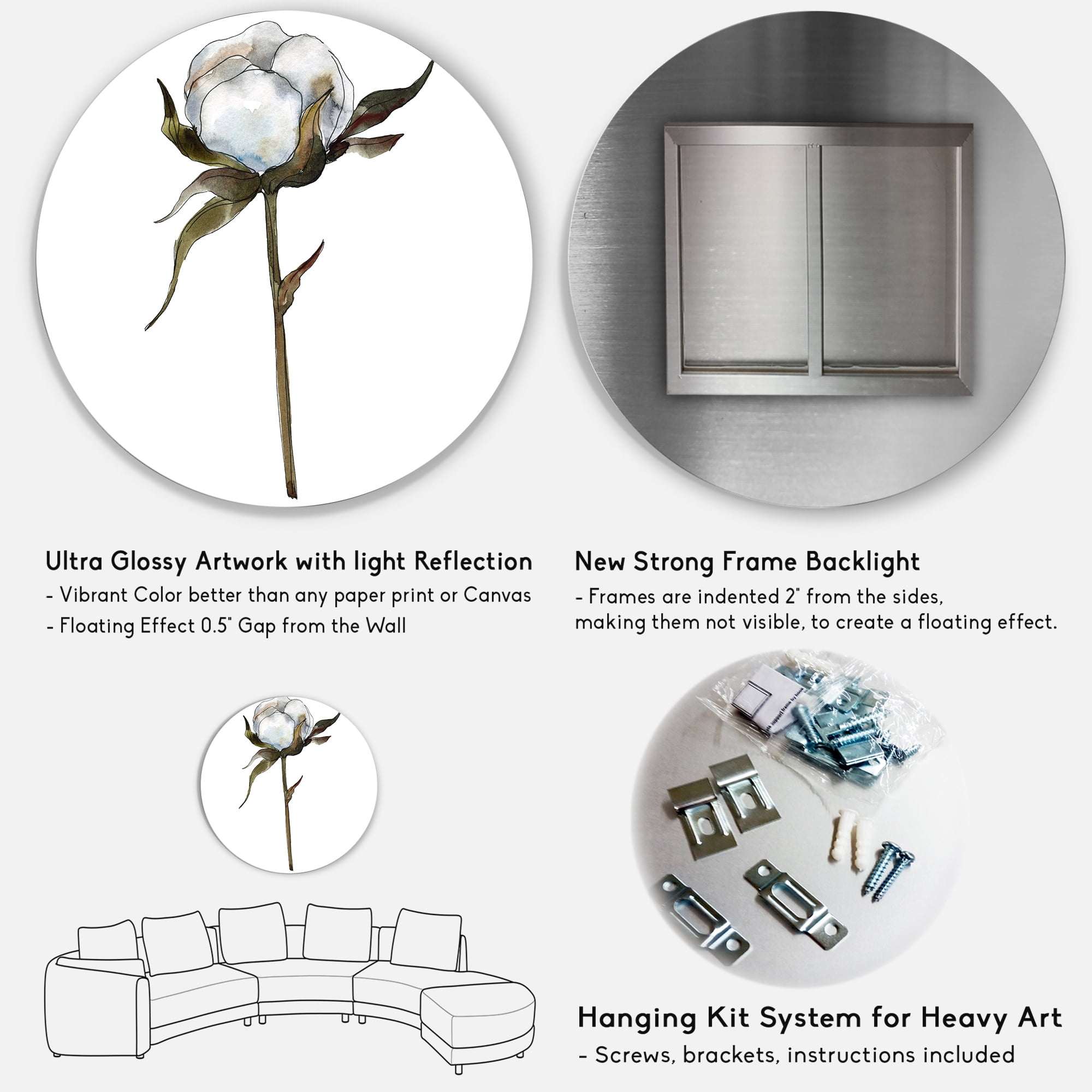 Designart 'Cotton Flower Retro Style' Traditional Circle Metal Wall Art 29x29 - Disc of 29