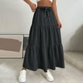 thumbnail image 2 of RPVATI Women's Skirts Midi High Waisted Drawstring Boho Linen A Line Skirts Summer Tiered Trendy Plus Size Pleated Flowy Skirt Black M, 2 of 7