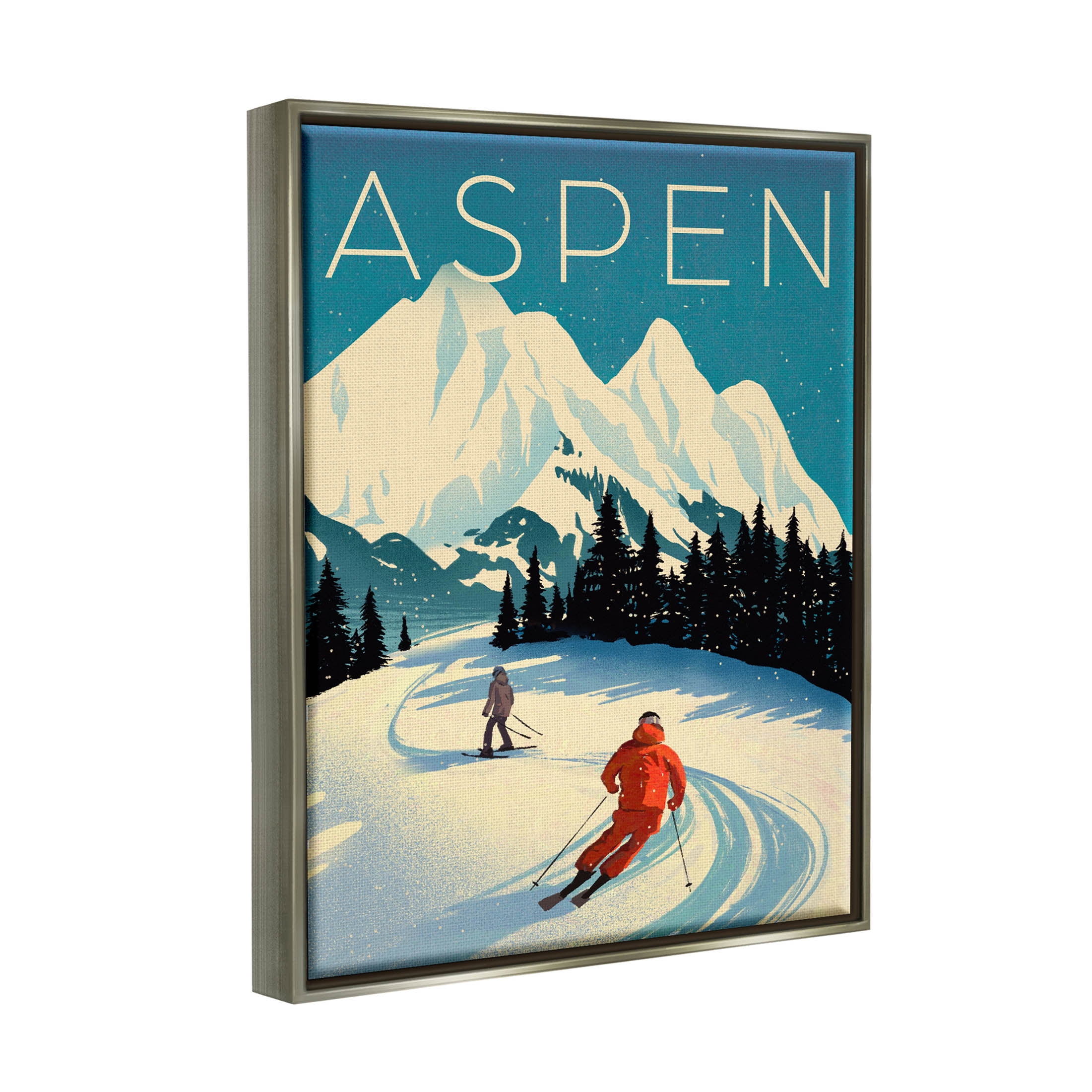Stupell Industries Aspen Winter Ski Scene Graphic Art Luster Gray Floating Framed Canvas Print Wall Art, Design by Ziwei Li