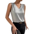 thumbnail image 3 of Gomelly Ladies T Shirts V Neck Tank Tops Sexy Summer Top Women Boho Party Vest Satin Silk Grey XL, 3 of 5