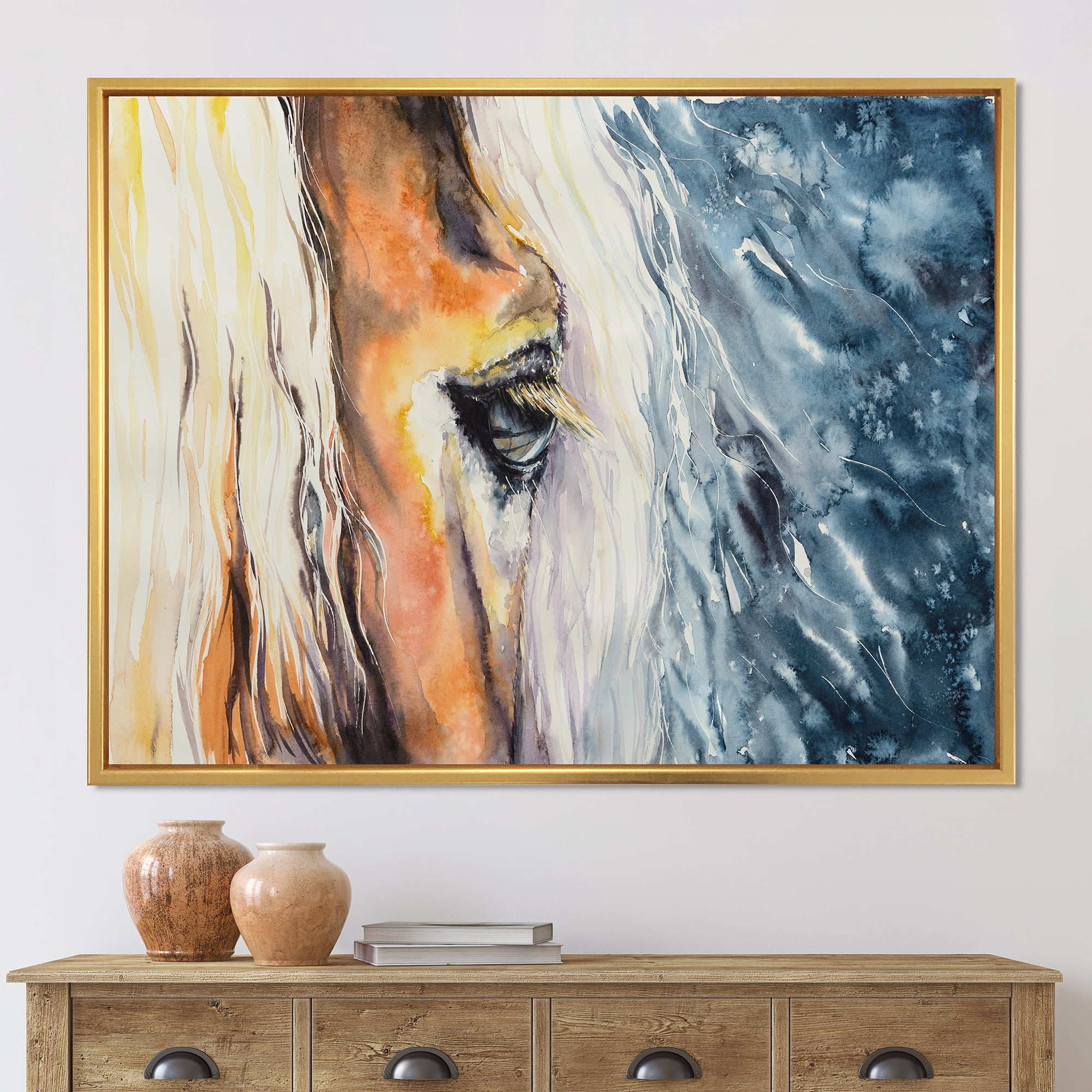 Designart 'Abstract Close-Up of A Beautiful Horses Eye II' Farmhouse Framed Canvas Wall Art Print