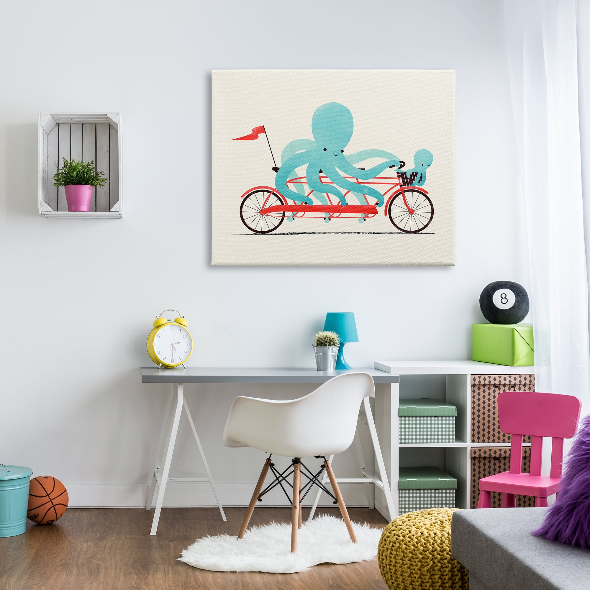 Stupell Industries Octopus Tandem Bicycle Animals & Insects Painting Gallery Wrapped Canvas Art Print Wall Art, 48 x 36