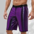 thumbnail image 3 of Shiny Metallic Wet Look Sequin Shorts for Men Summer Elastic Waist Straight Leg Sparkly Sequin Shorts with Pockets, 3 of 6