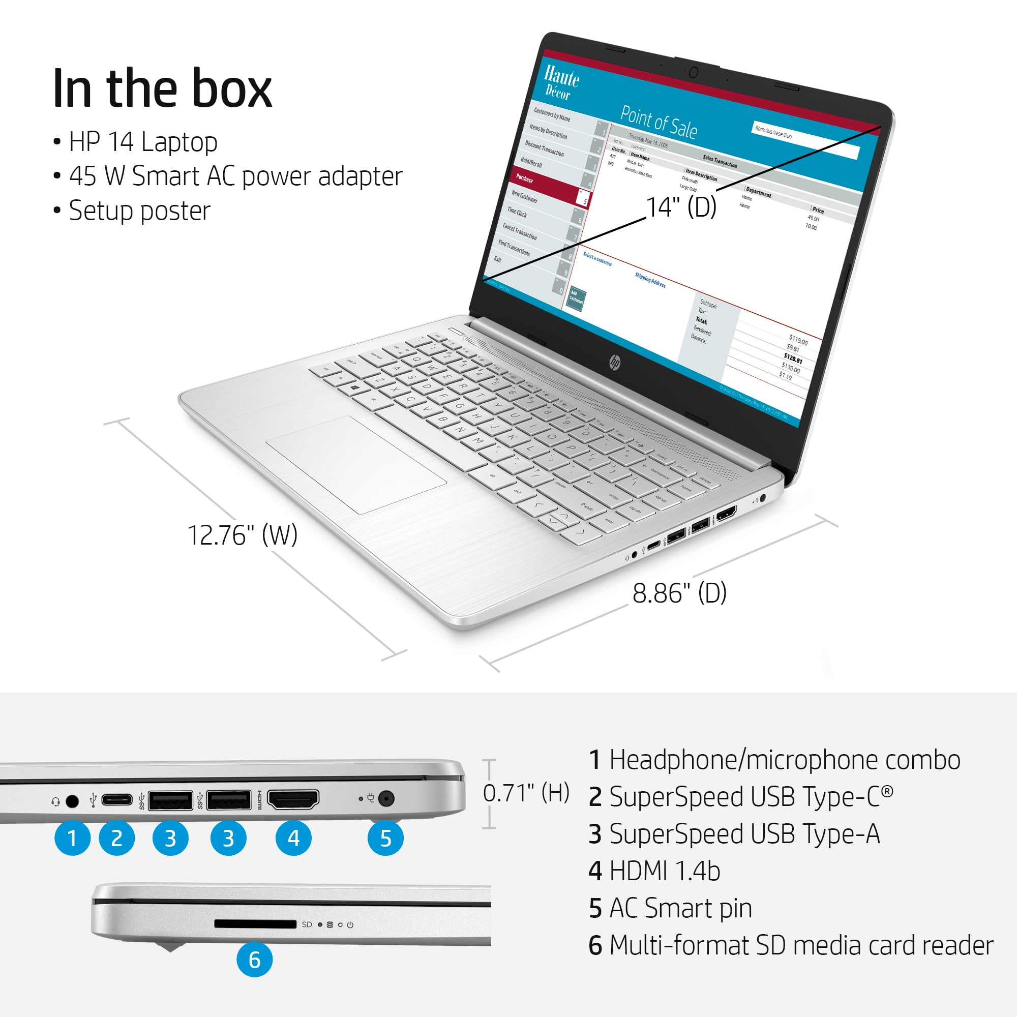 HP 14-DQ2032WM Laptop  11th Gen Intel Core i3-1115G4, 4GB, 128GB