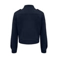 thumbnail image 7 of Women's Faux Suede Cropped Jacket Long Sleeve Stand Collar Button up Coat with Shoulder Pads & Lining Vintage Solid Casual Outerwear for Autumn Winter Navy, 7 of 7