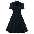 thumbnail image 3 of Bigersell Jolies Robes de Printemps pour Femmes, Manches Courtes, Col en V, Taille Haute, Robe à Boutons, Robes de Soirée, Robes Midi Régulières, Style 25673, Noir G, 3 of 6