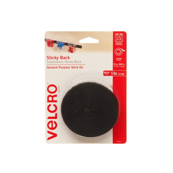 VELCRO® Brand Sticky Back 5ft x 3/4in Roll, Black