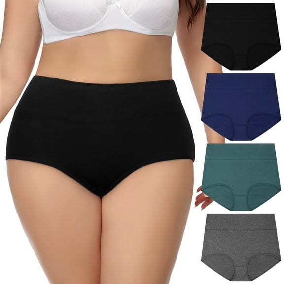 Loritta Womens Panties Plus Size Underwear for Women High Waisted Cotton Panties Full Coverage Briefs for Ladies, 4 Pack, XL-5XL