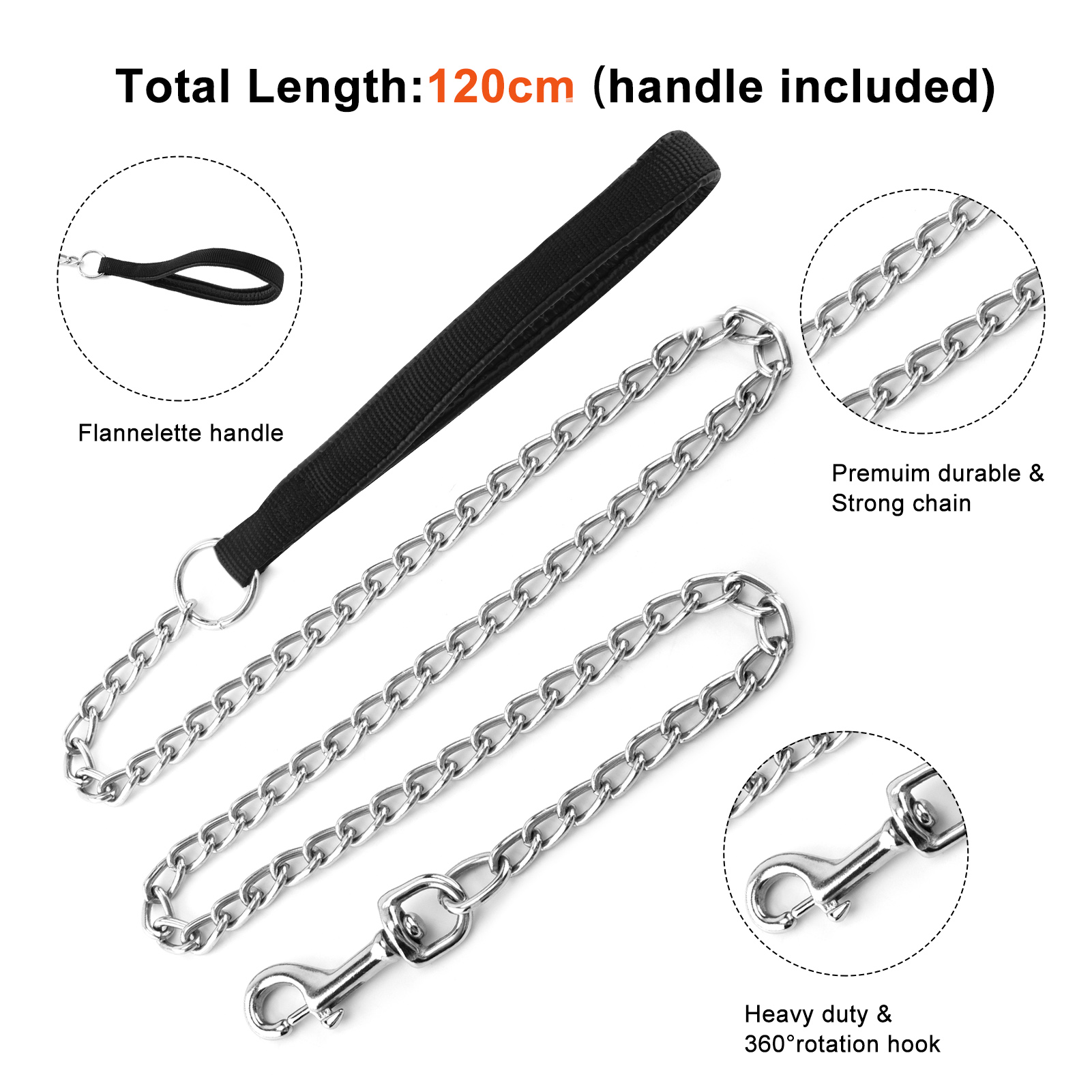 HEQUSIGNS 4.1ft Metal Dog Chain Leash with Padded Handle photo 3