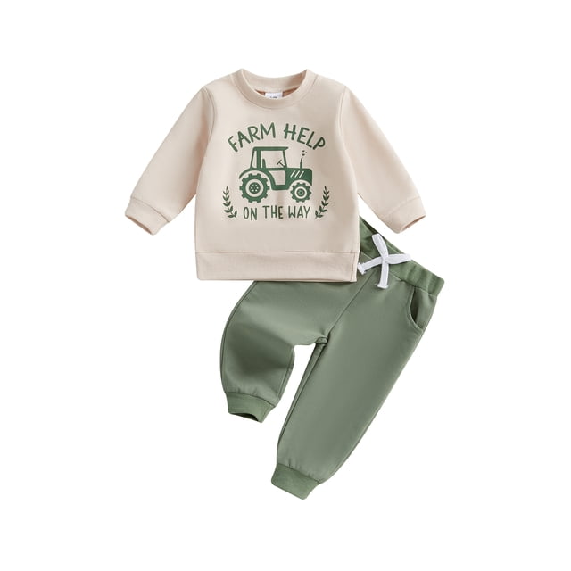 Gupgi Kids Boys 2 PCS Outfit Long Sleeve Letters Tractor Print Sweatshirt Elastic Waist Sweatpants Fall Clothes