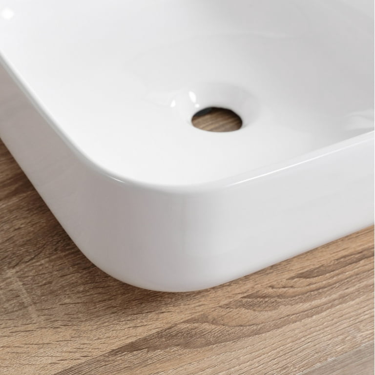 White Round Vessel Sink With Faucet And Drain Cobo-Wesliv 16x16 White