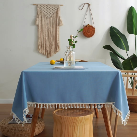 Enova Home 54" x 78" High Quality Rectangle Cotton and Linen Tablecloth (Blue)