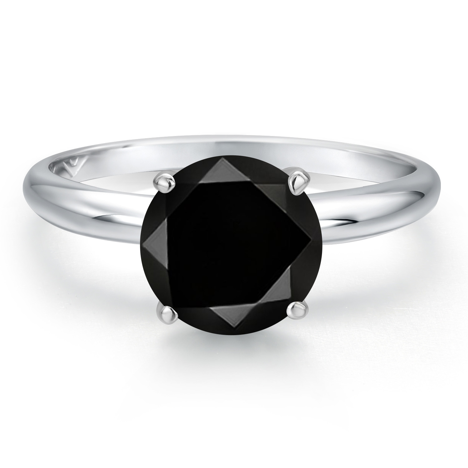 Gem Stone King 14K White Gold Black Diamond Solitaire Engagement Ring for Women | 2.20 Cttw | Round 8MM | Gemstone April Birthstone | Size 8
